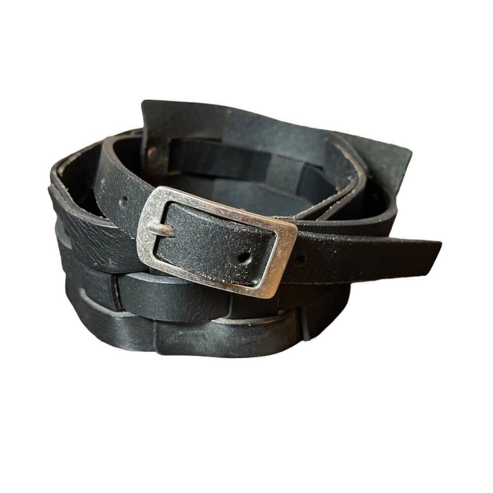Vintage Y2K Banana Republic Black Leather Wide Back Weaved Belt Size Medium M